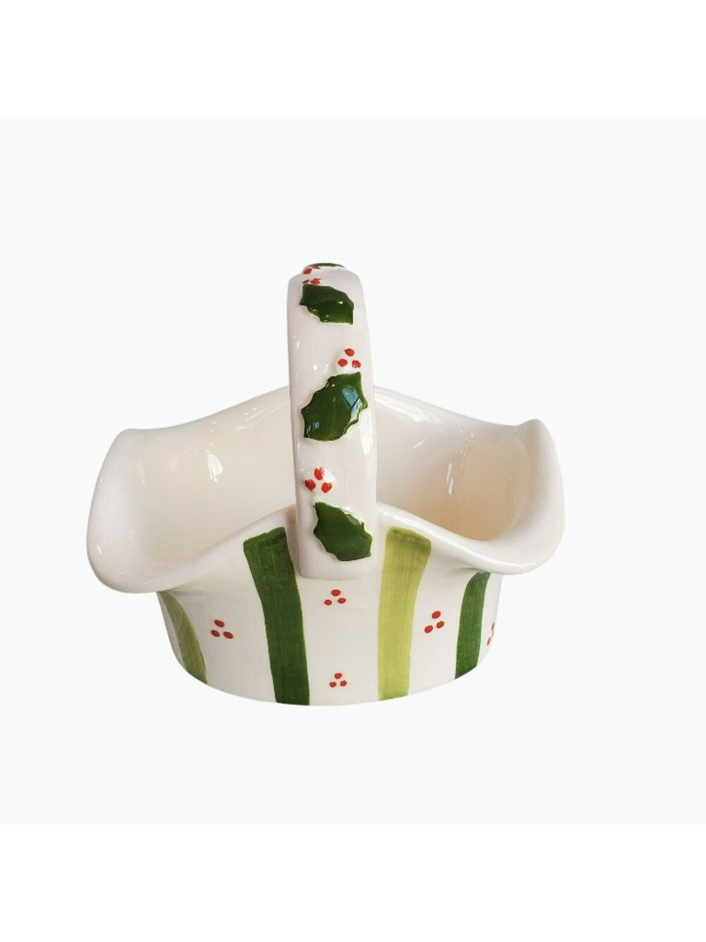 Vintage 1984 Sigma Tastesetter Holiday Ceramic Basket Candy Dish Hand Painted